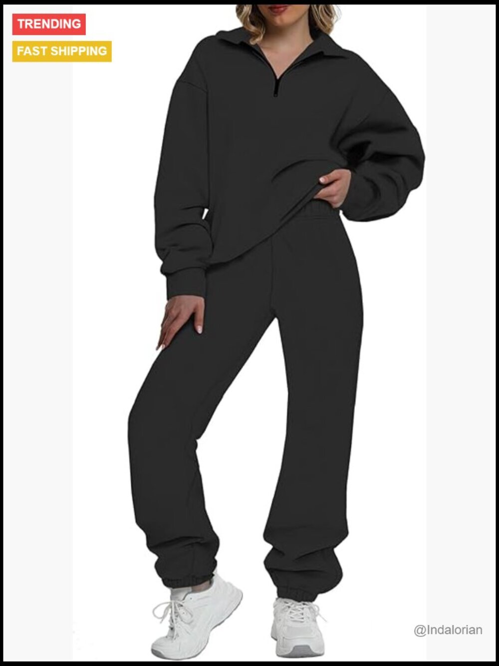 Cotton Polyester Blend Half Zip Pullover and Sweatpants Lounge Set